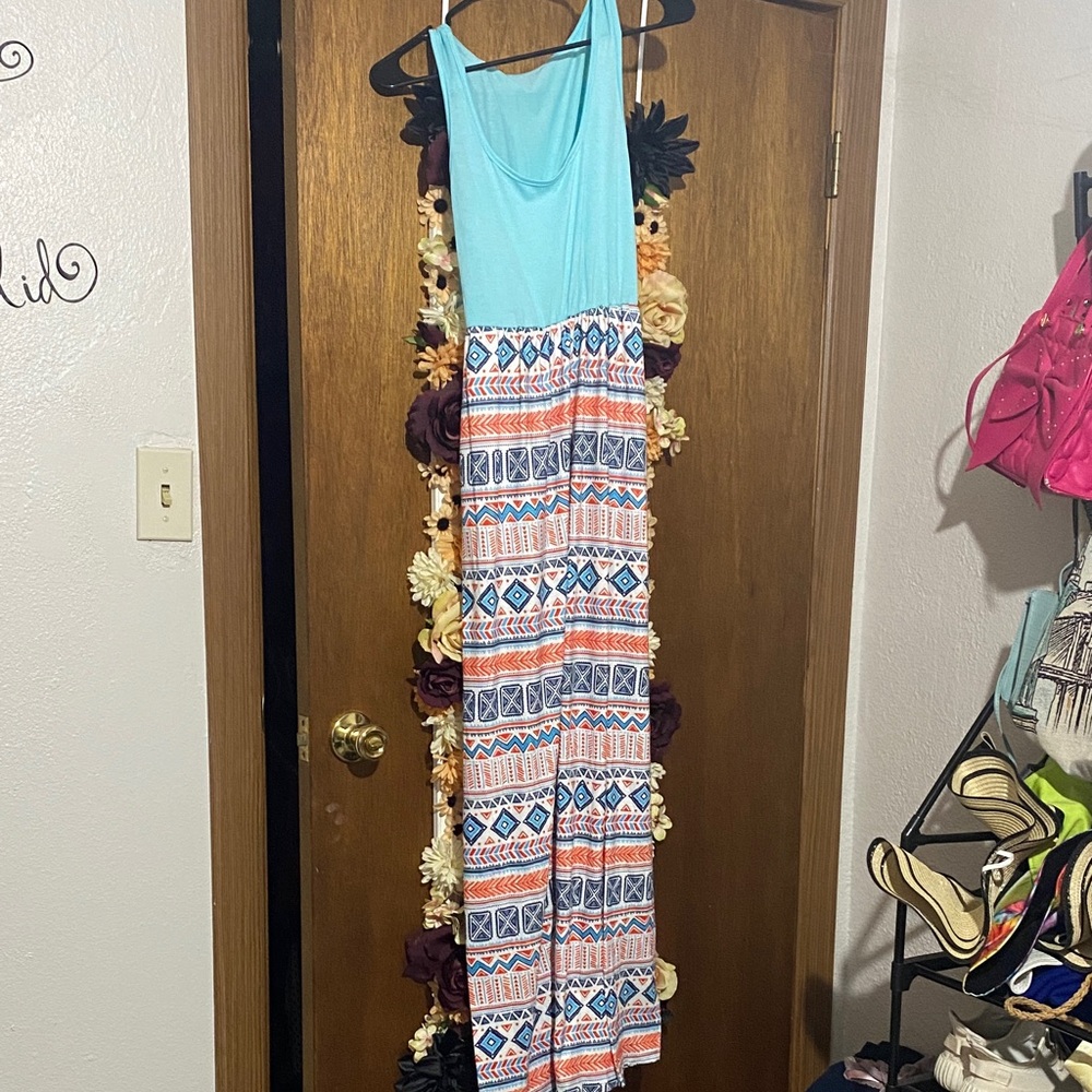 Blue and Multicolor Maxi Dress